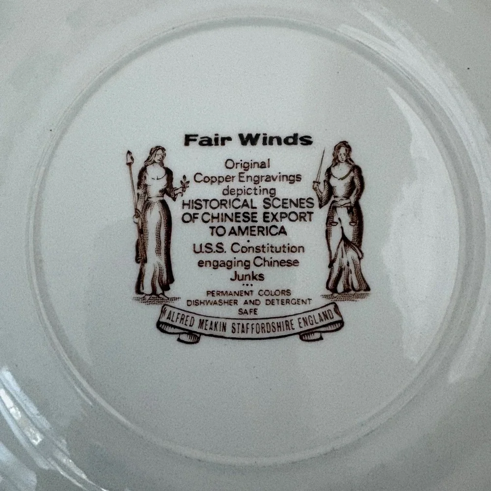 Alfred Meakin Fair Winds Brown‎ Transferware Bread Plate USS Constitution 6.25in